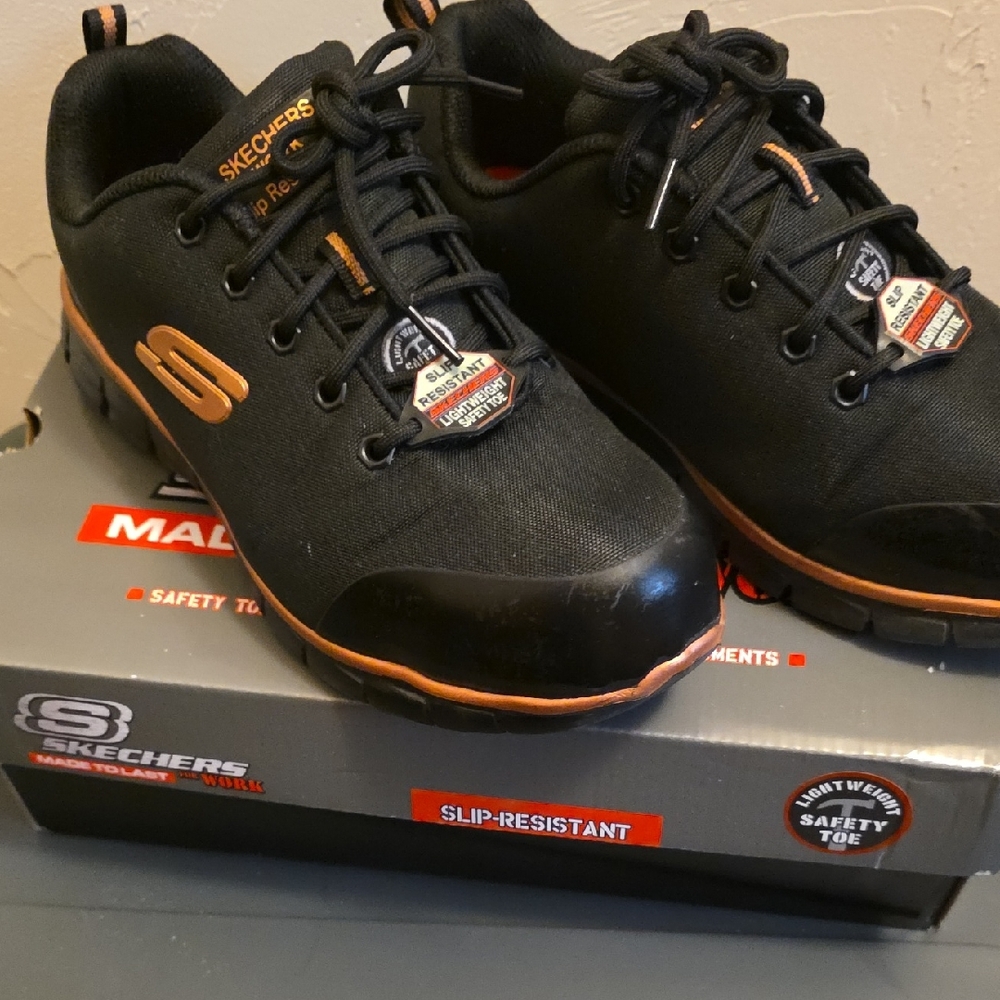 Skechers Women Black and Orange Safety Toe Shoes